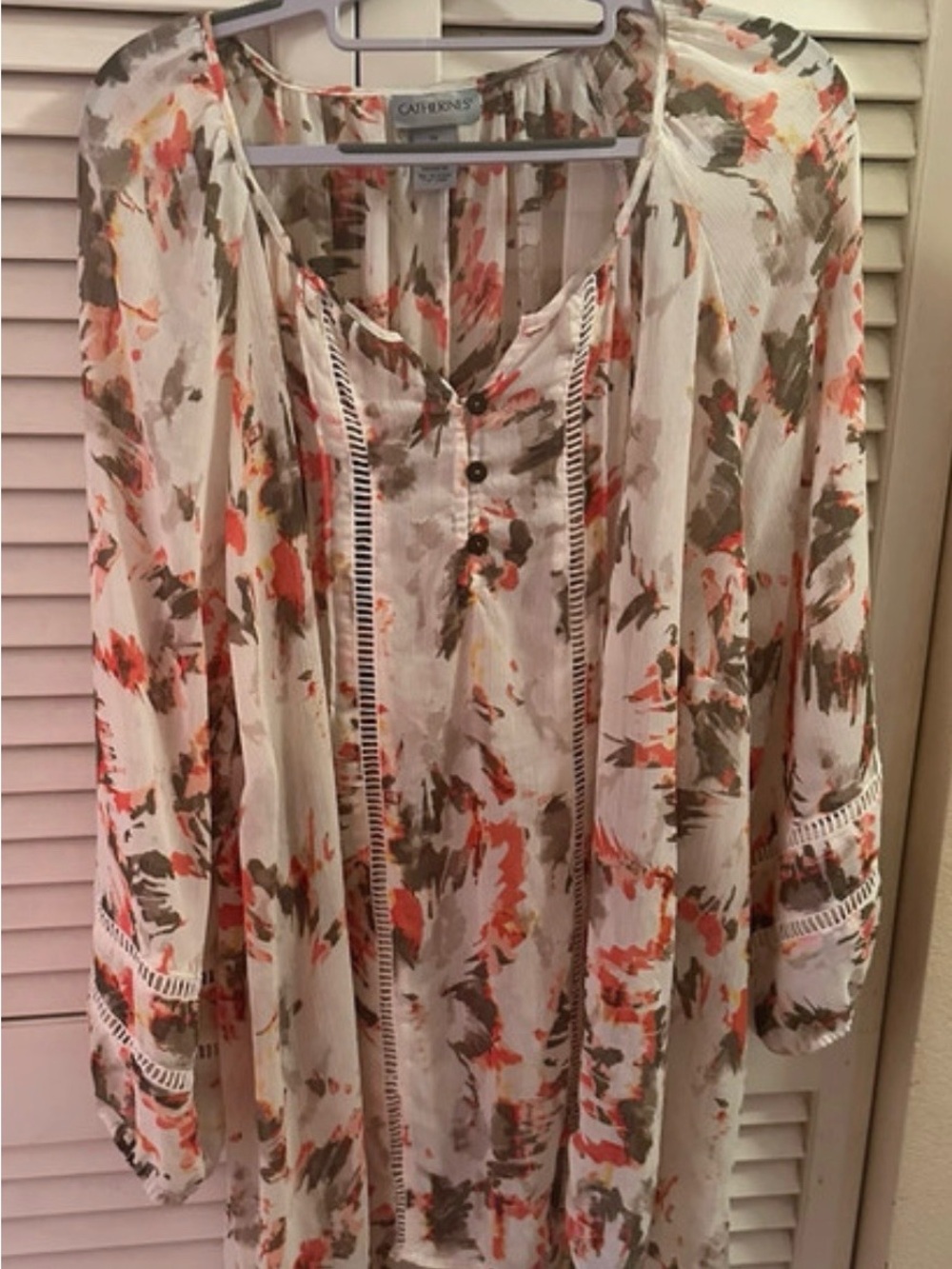 Catherines White Tunic with Orange & Olive Floral Print